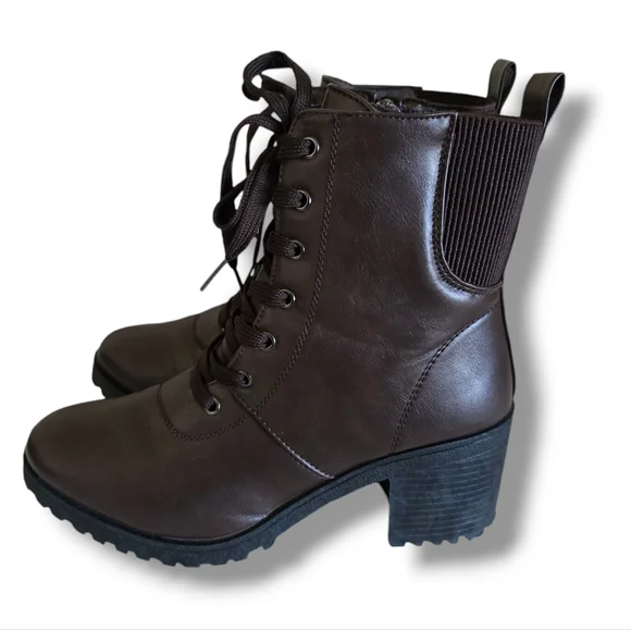 Women's Aspen-39 Chocolate Brown Vegan Leather Platform Combat Boots - Picture 4 of 16